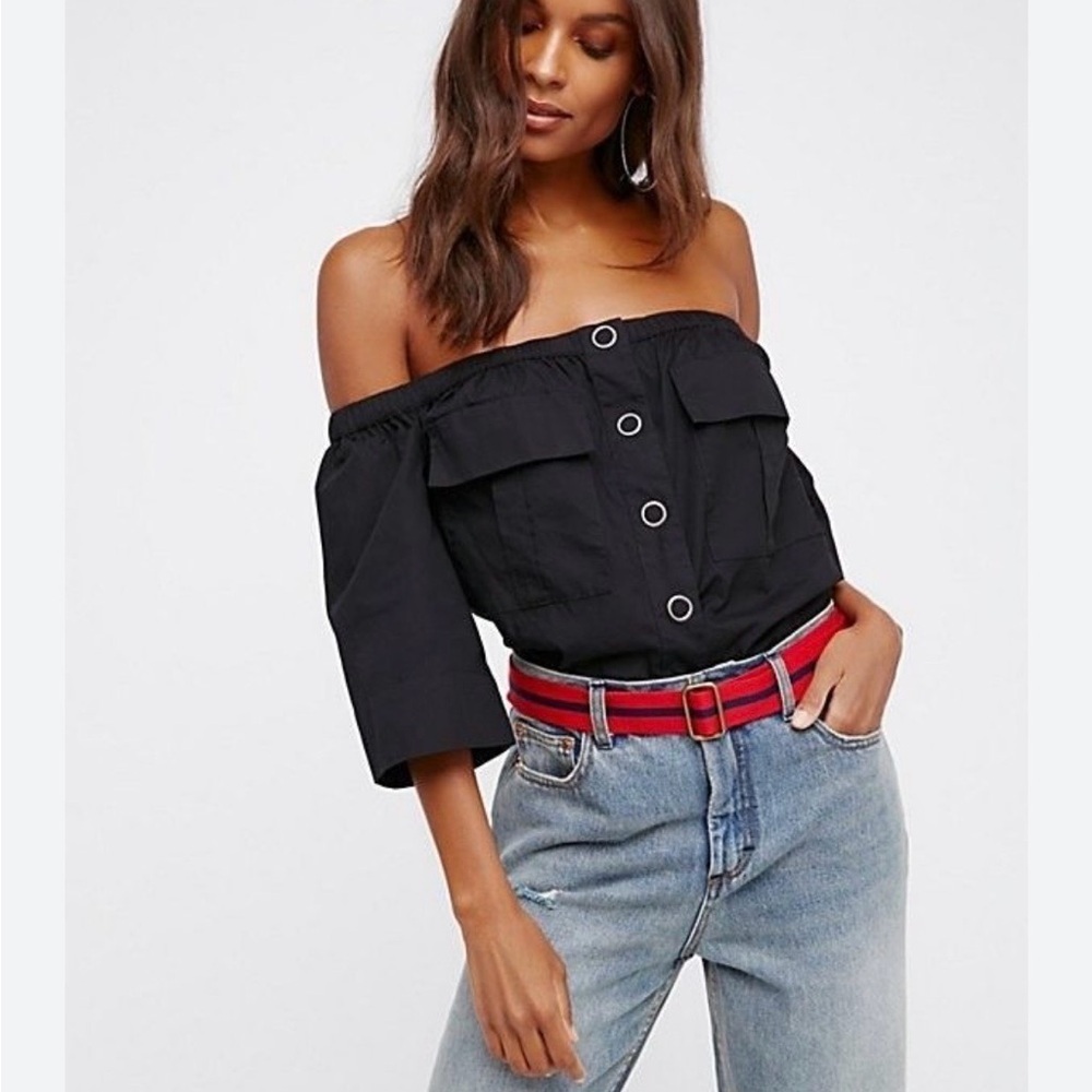 Free People Black Off-Shoulder Blouse